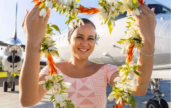 Woman holding a lei